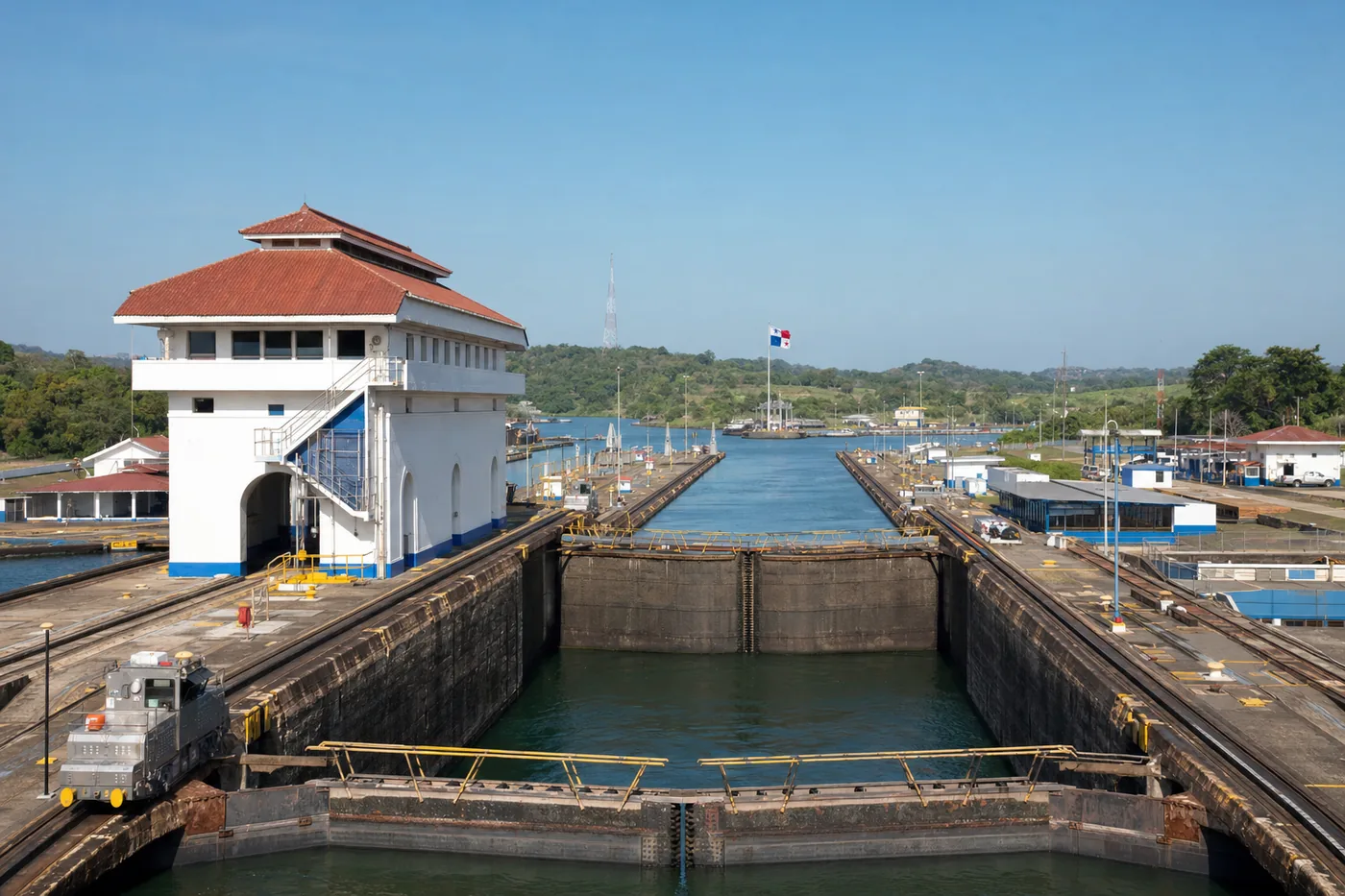 The Miraflores locks on the Panama Canal, Panama